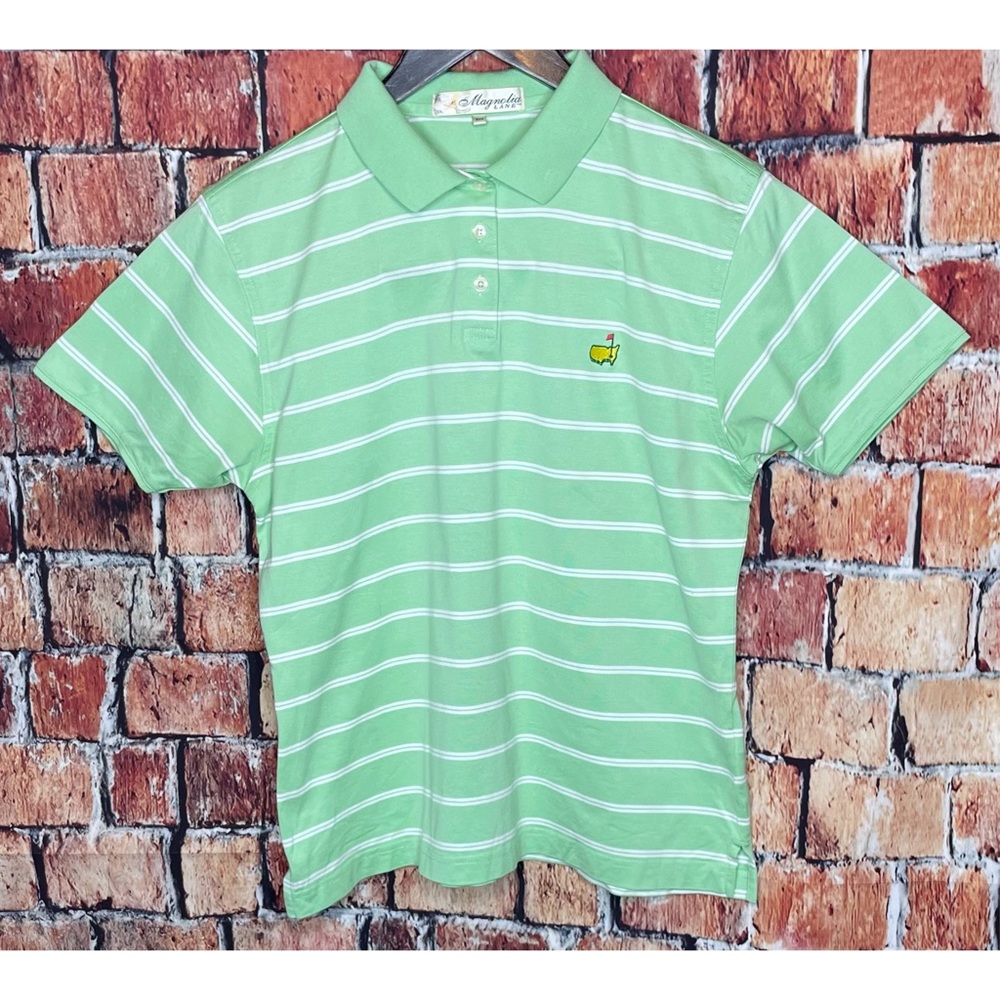 The Masters Magnolia Lane Women’s Medium Green White Striped Polo Golf Shirt